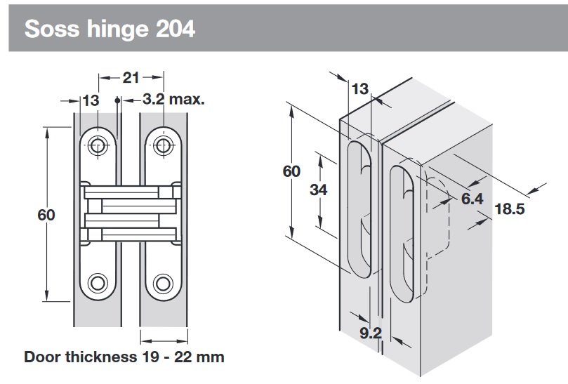 Soss hinge 101 for 1316 mm door thickness solmer.co.uk